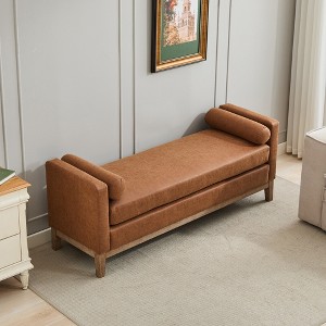 TiramisuBest 53.5" Upholstered Bench with Wood Legs & Bolster Pillows – Elegant Ottoman for End of Bed, Bedroom, Living Room, Entryway (Black) - 1 of 4