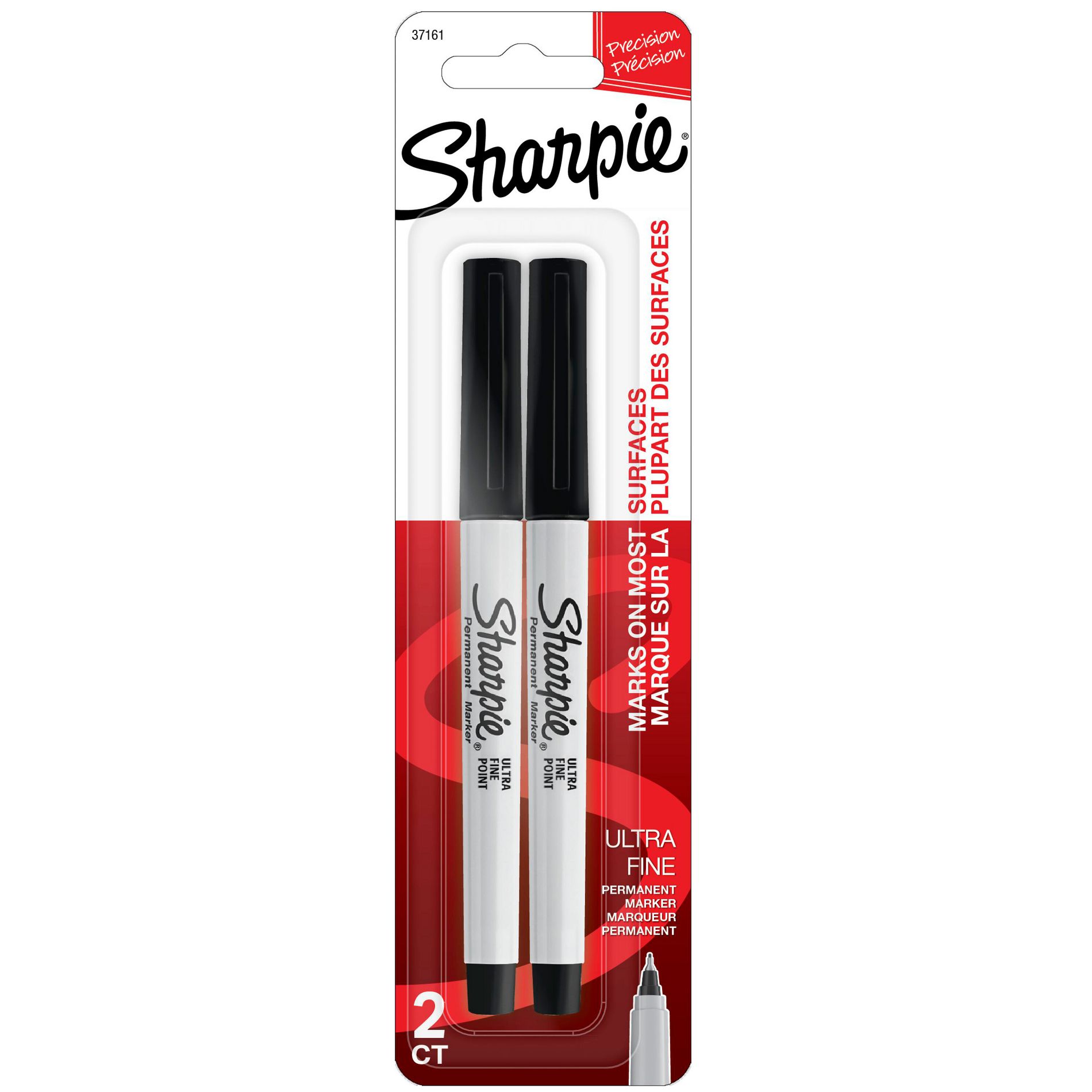 Sharpie 2pk Permanent Markers Ultra Fine Tip Black: Thin Sharpie Pen, Quick Drying, Water-Resistant, Pocket Clip