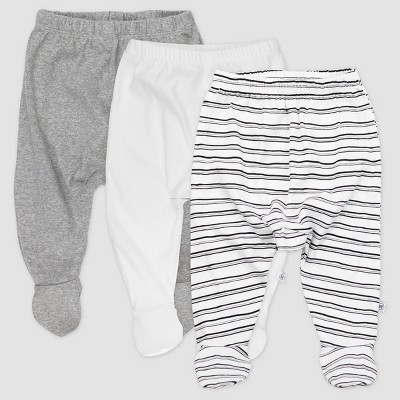 Honest Baby 3pk Organic Cotton Sketchy Striped Footed Harem Pants - 6-9M