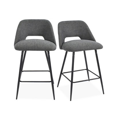 Dark Gray Upholstered Counter Height Stools with Black Metal Frame, Set of 2