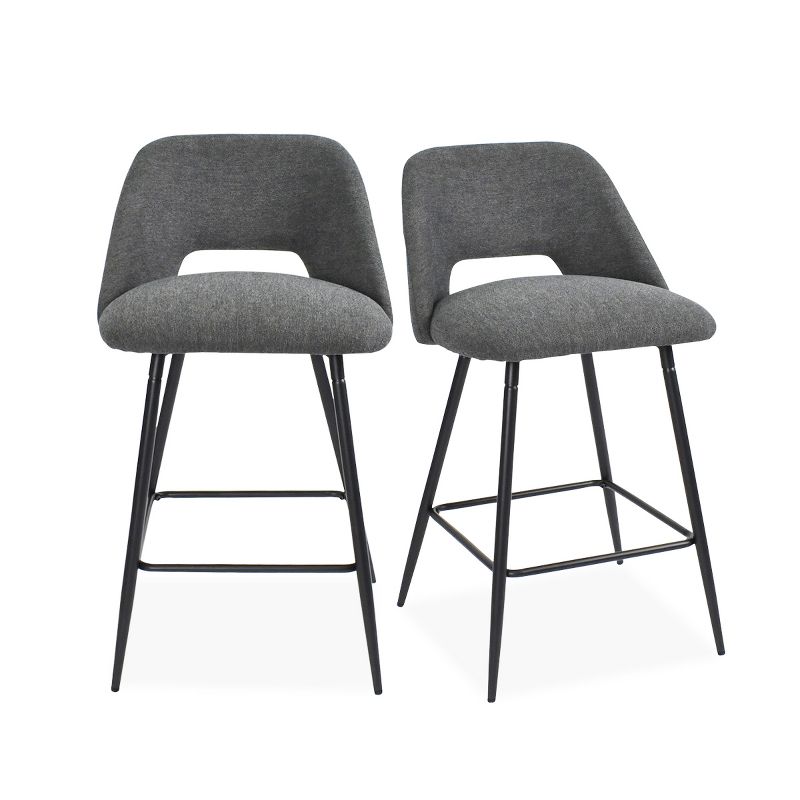 Edwin 26.5" inches Fabric Counter Height Stools,Armless Upholstered Counter Stools With Backs Set Of 2,Black Metal Frames-The Pop Maison, 3 of 15