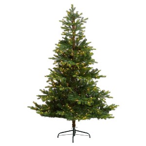 Nearly Natural 6-ft North Carolina Spruce Artificial Christmas Tree with 350 Clear Lights and 631 Bendable Branches - 1 of 4