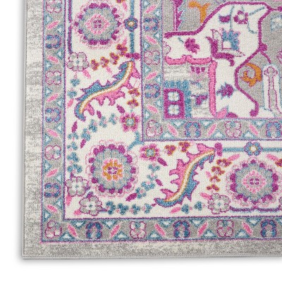 Light Grey and Pink Geometric Synthetic 8' x 10' Area Rug