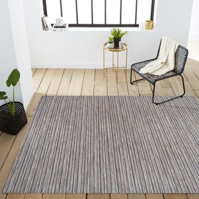 Reversible Dark Gray/Blue Striped Synthetic Area Rug 9' x 12'