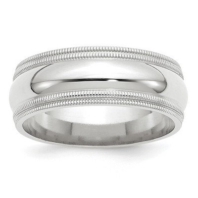 Black Bow Jewelry 8mm 14K White or Yellow Gold Double Milgrain Edge Comfort Fit Band