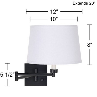 Espresso Swing Arm Dimmable Wall Lamp with White Linen Shade
