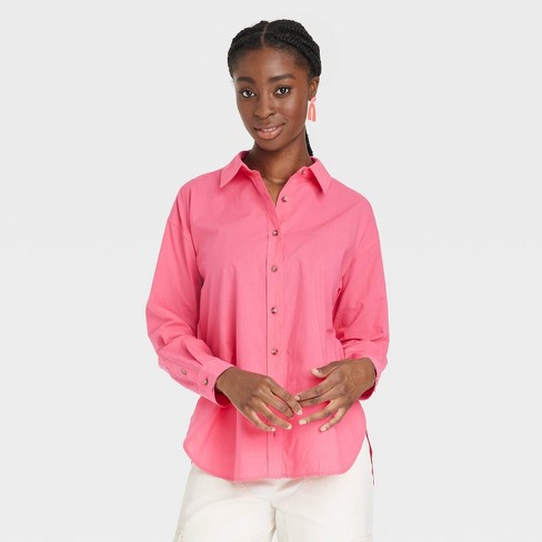 Women's Oversized Long Sleeve Button-down Shirt - Universal Thread™ Pink Xl  : Target