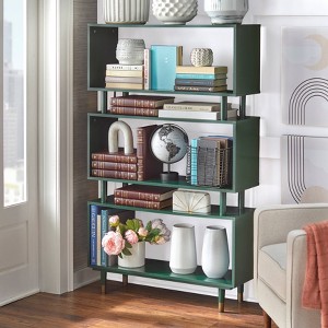 Buylateral 59.5 Margo Bookshelf Dark Green Modern Style 3 Tier Laminate Surface Brass Hardware
