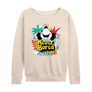 Women's - Disney - Mickey Never Bored Lightweight French Terry Wide Neck Long Sleeve Shirt - 1 of 4