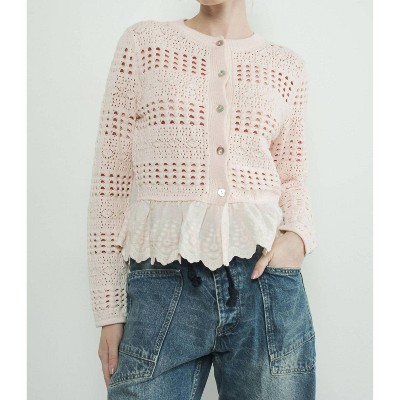 Women's Lace Bottom Pointelle Knit Cardigan - Aaron & Amber