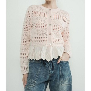 Women's Lace Bottom Pointelle Knit Cardigan - Aaron & Amber - 1 of 3