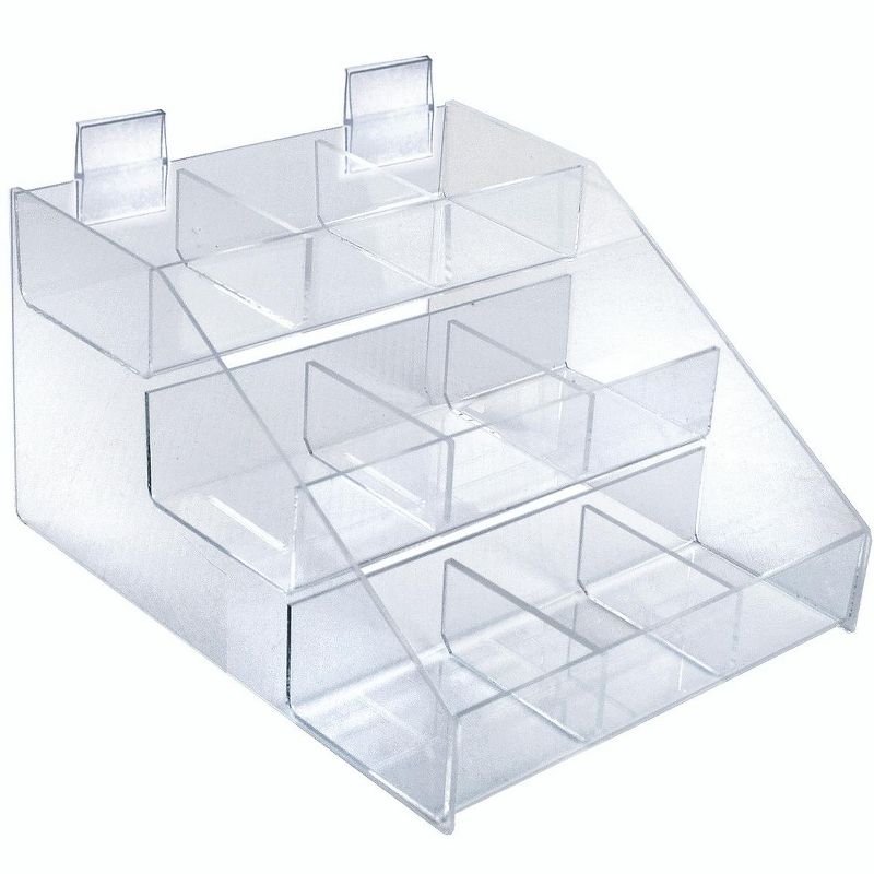 Azar Displays Three-Tier Shelf, 9 Compartment Counter Step Display, 12" wide, 2 of 7