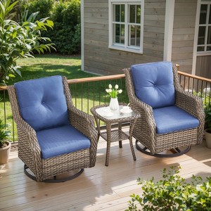 POCASSY Outdoor Rocking Chairs Swivel Chairs Set of 2, All Weather Gray Wicker Rattan 360° Swivel Patio Chair for Balcony, Porch, Pool - 1 of 4