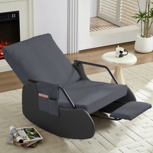 Mjkone Upholstered Corduroy Rocking Chair with Wooden Legs Wrapped in Leather&Adjustable Footrest - 1 of 4