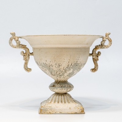 Vintage Decorative Metal Urn, Elegant Distressed Finish Flower Pot, Urn with Ornate Handles, 1pc