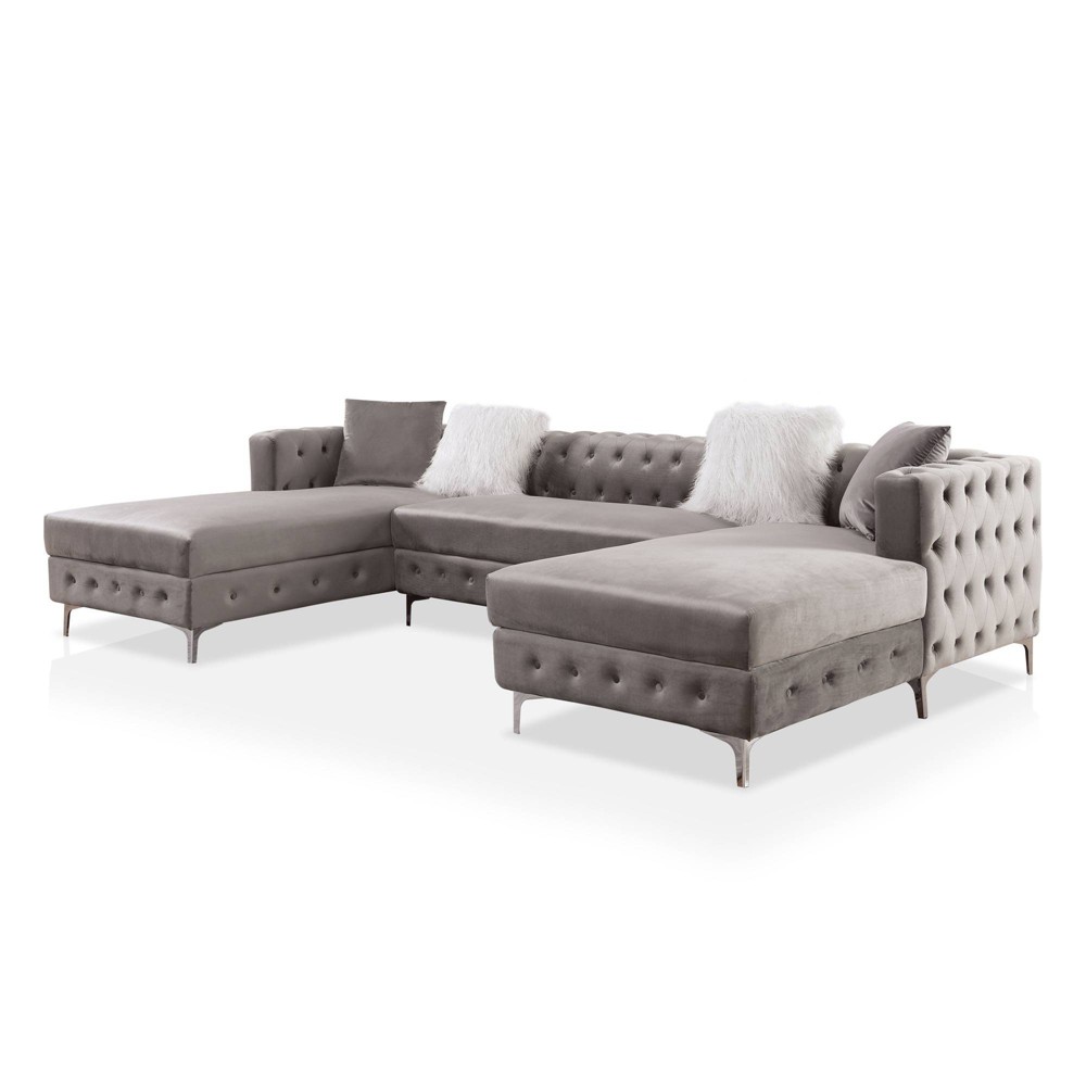 Photos - Sofa Elmhurst U Shaped Glam Tufted Sectional: Double Chaise, Chrome Legs - HOME