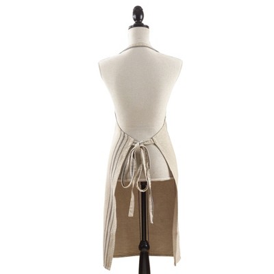 Natural Linen Striped Apron with Front Pocket