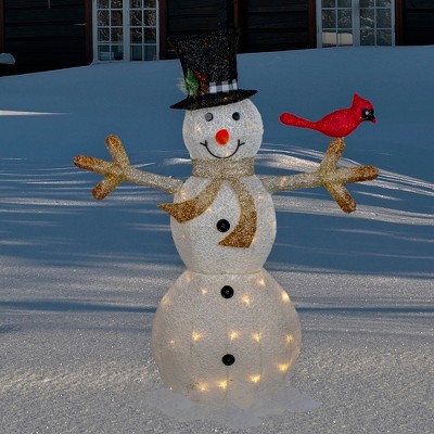 49" White and Black LED Lighted Snowman with Top Hat Christmas Lawn Decoration