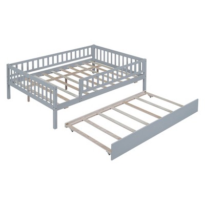 NicBex Full Size Daybed, Wooden Day Bed with Trundle, Sofa Bed Frame with Fence Guardrails