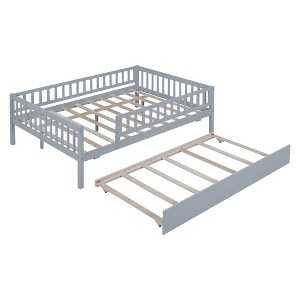 NicBex Full Size Daybed, Wooden Day Bed with Trundle, Sofa Bed Frame with Fence Guardrails - 1 of 4