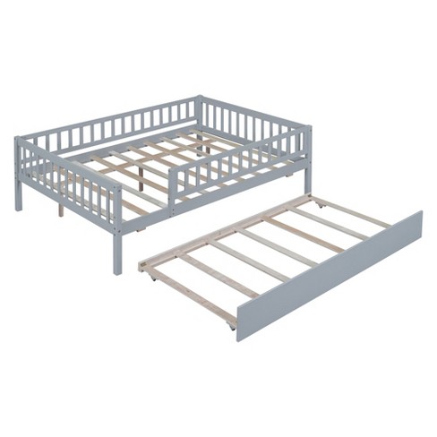 NicBex Full Size Daybed, Wooden Day Bed with Trundle, Sofa Bed Frame with Fence Guardrails - image 1 of 4