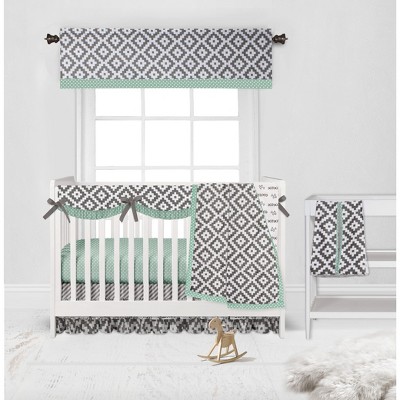Bacati - Love  Gray Mint 6 pc Crib Bedding Set with Long Rail Guard Cover