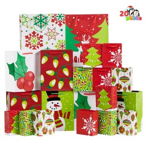 Joyfy 20 Pcs Christmas Gift Bags, Assorted Sizes Presents Wrapping Bags with Handles for Xmas Goody Gift-Giving Party Favor Decoration - 1 of 4