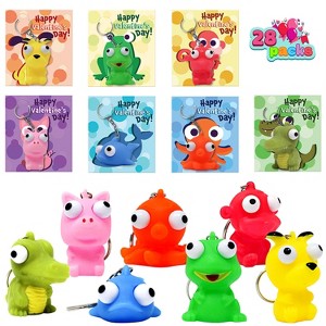 Joyfy 28 Pack Valentine Day Classroom Exchange Gift Cards with Fidget Popping Animal Keychains Gift Card and Toy Set Animal Keychain Assorted Colors - 1 of 4