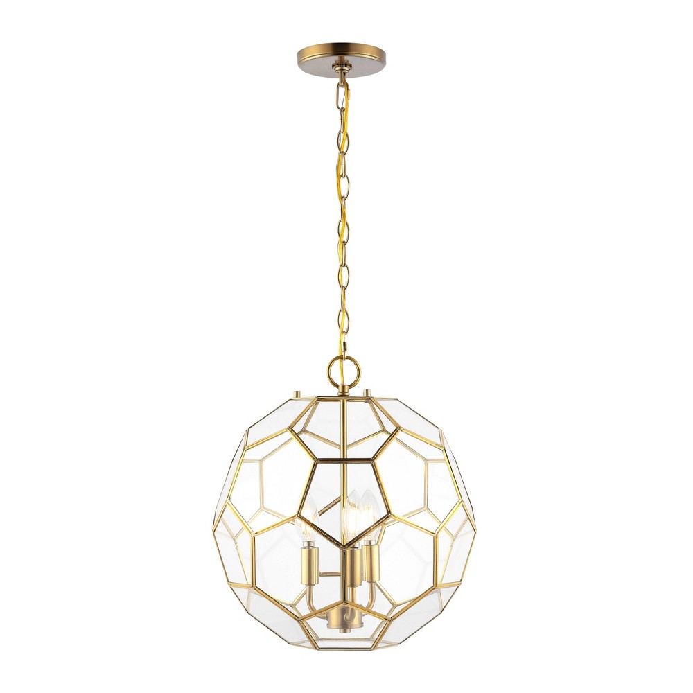 Photos - Chandelier / Lamp 13.5" 3-Light Bee Modern Farmhouse Iron/Glass LED Pendant Brass Gold/Clear