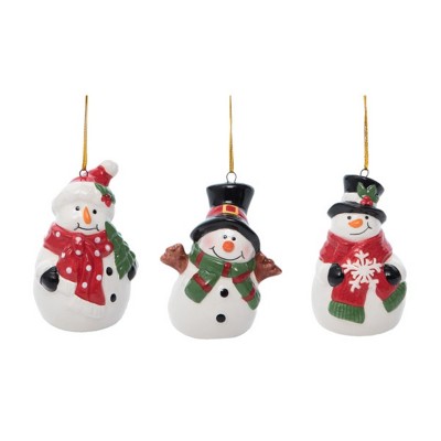 Transpac Dolomite Sweet Snowman Ornament Set of 3 Multicolored Ceramic Christmas Tree Ornaments for Holiday Decor