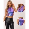 Allegra K Women's Metallic Mock Neck Zip-Up Shiny Holographic Crop Tank Top - 2 of 4