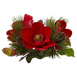 Details about   Poinsettia & Berry Triple Candleabrum by Nearly Natural 