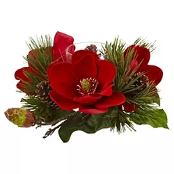Red Magnolia and Pine Candelabrum - Red