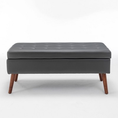 NicBex Storage Ottoman Bench for Bedroom,Leather and Linen Storage Bench with Solid Wood Legs,Ottoman for Living Room,Bedroom,Entryway