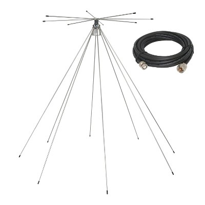 Tram® 200-Watt Broad-Band Scanner 25 MHz to 1,300 MHz Super Discone Stainless Steel Base Antenna with 18-Ft. 8X-Type Cable in Silver