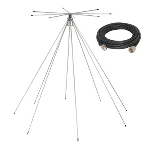 Tram® 200-Watt Broad-Band Scanner 25 MHz to 1,300 MHz Super Discone Stainless Steel Base Antenna with 18-Ft. 8X-Type Cable in Silver - 1 of 4