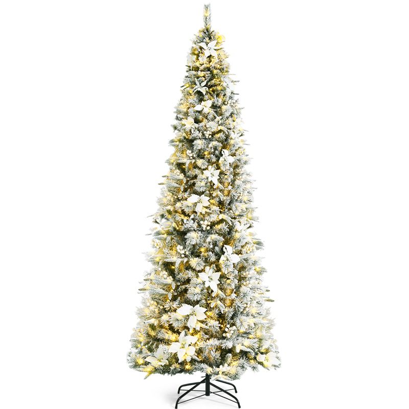 Tangkula Pre-Lit Lifelike Xmas Tree 5FT Snow-Flocked Slim Christmas Tree W/ 339 Branches Tips, 2 of 11