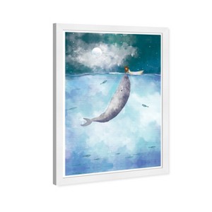 13" x 19" Over Water Surface Animals Framed Wall Art Blue - Olivia's Easel: Modern Decor, Baby Theme, White Frame - 1 of 4
