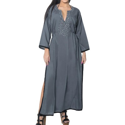 LA LEELA women's Vacation Casual Swim Holiday Beachwear Summer Swimsuit Cover ups Long Beach Dress Robe Medium-Large Gray, Solid