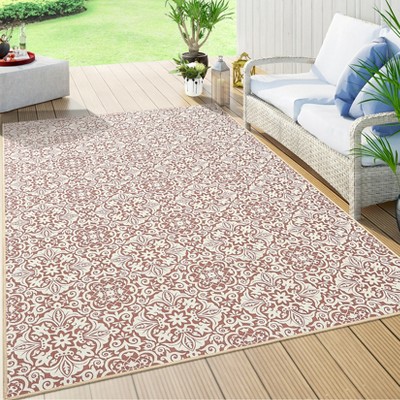 Outdoor Area Rug 5x8 Washable Floor Cover Vintage Floral Low Pile Ultra-Thin Rustic Indoor Carpet