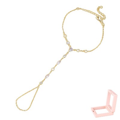 Gold-Tone Crystal Hand Chain with Finger Loop, Multi-Shaped Stone Jewelry for Women, Party & Special Occasions