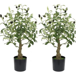 2Pcs Artificial Olive Tree in Pots, Faux Tropical Plant with Natural Wood Trunk for Home Office Living Room Indoor Outdoor - 1 of 4
