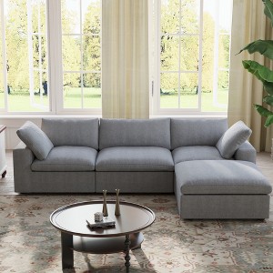 WJShome 4Piece Sectional Sofa Couch,120.45" Down Filled Cloud Modular Couch with Storage Ottoman - 1 of 4