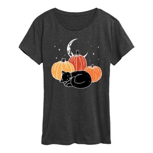 Women's - Instant Message - Black Cat Pumpkin Nap Short Sleeve Graphic T-Shirt - 1 of 4