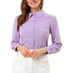 purple dress shirts women Moxiu Womens Blouses for Work Professional Button Down Shirts Long Sleeve Dress  Shirts Wrinkle Free Collared Business Office Tops Purple,M