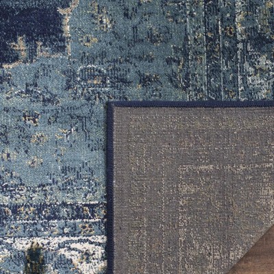 Navy Medallion Rectangular Viscose Area Rug 6'7" x 9'2"