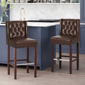 High Bar Stool Set Of 2,Armless Upholstered Bar Stool ,Kitchen Chairs With Wood Legs Footrest,Counter Reception Chair Tufted Back-Cuddlewood - 1 of 4