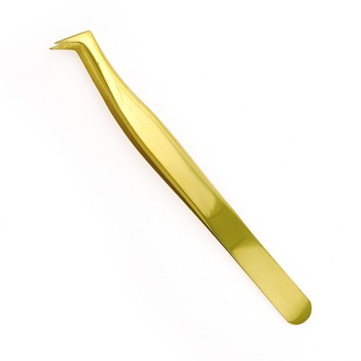 Unique Bargains Women's Seven-character Eyelash Extension Tweezers Gold Tone 1 Pc