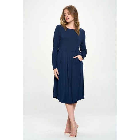 WEST K Women's Charlee Long Sleeve A-line Knit Dress with Pockets - Xsmall  - Dark Navy