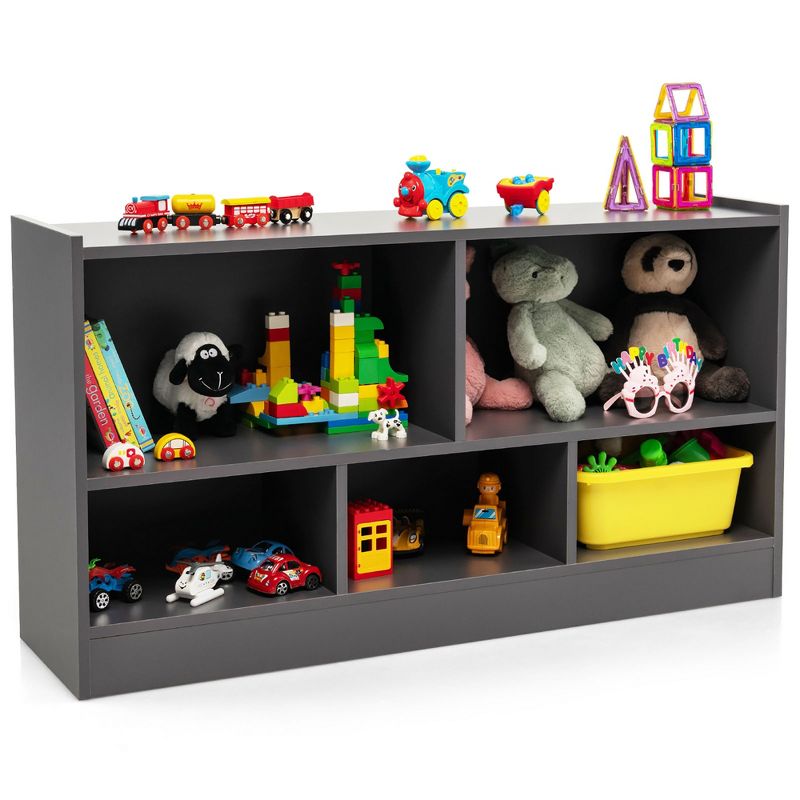 Costway Kids 2-Shelf Bookcase 5-Cube Wood Toy Storage Cabinet Organizer, 1 of 11